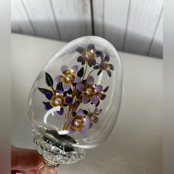 House Of Faberge Franklin Mint Purple Flower Bouquet Glass Egg Austria - Picture 5 of 8